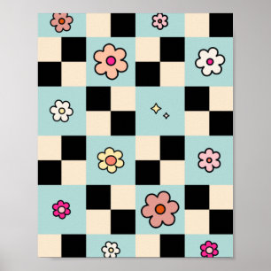 Muster für hintere Minze-Blume-Karo Poster
