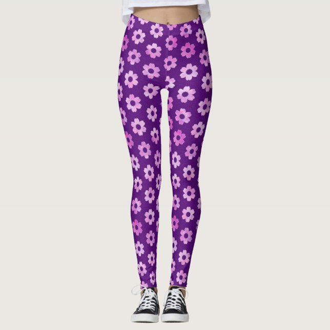 Muster für hübsche Lila Blume Leggings (Vorderseite)