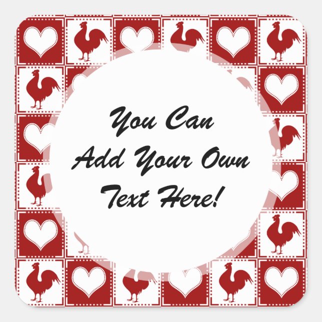 Muster für Hühner und Herz Quadratischer Aufkleber (Vorderseite)