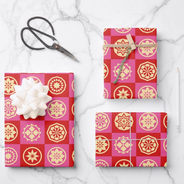 Muster für japanische Sterne und Blume Geschenkpapier Set (Vorderseite)