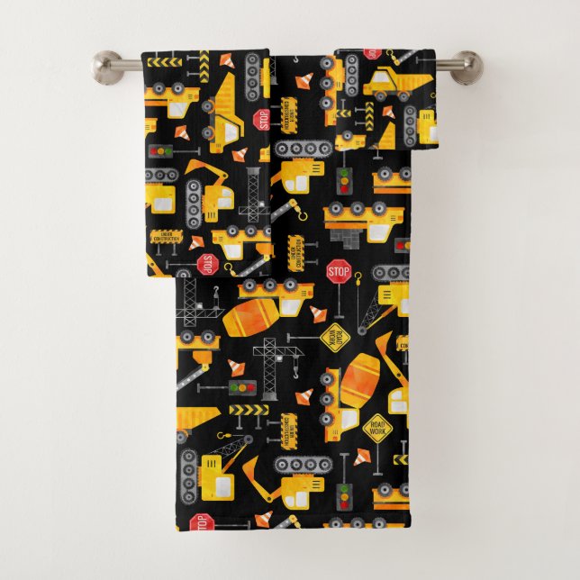Muster für kids Watercolor Construction Vehicles Badhandtuch Set (Insitu)