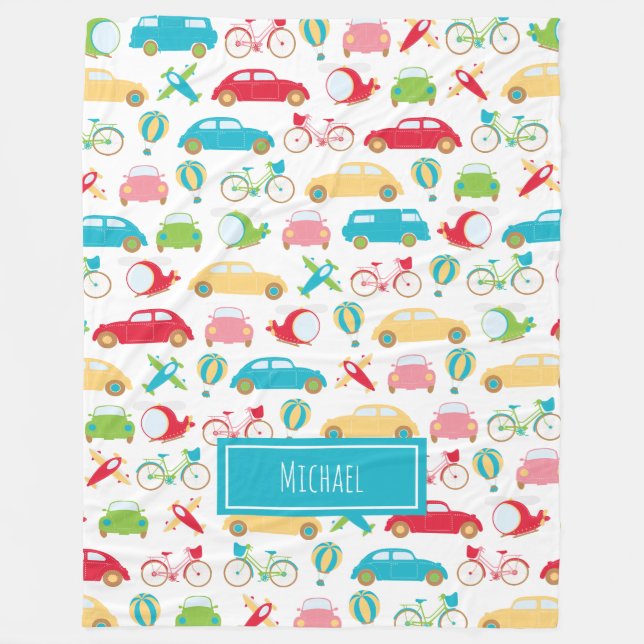 Muster für kleine junge Fahrzeuge mit Vorname Fleecedecke (Vorderseite)