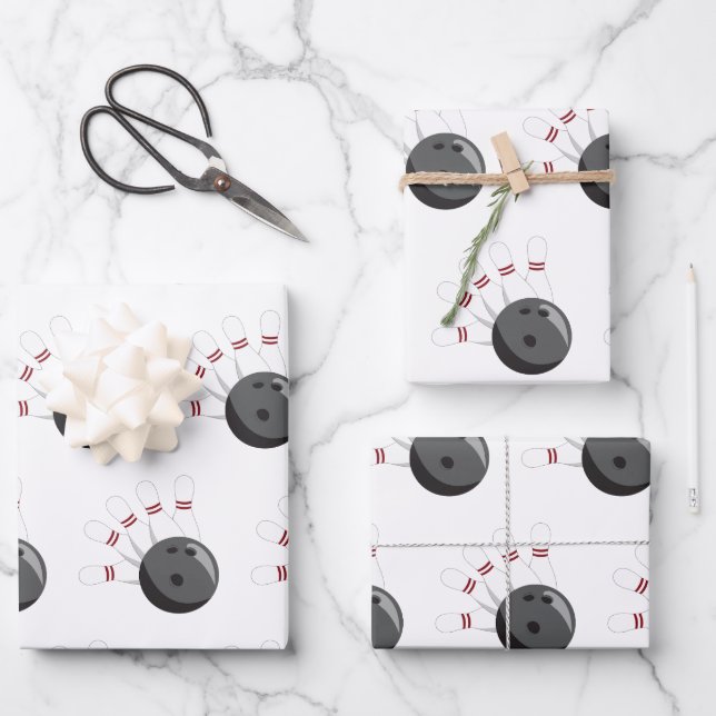 Muster für kundenspezifisches Bowling Ball & Butto Geschenkpapier Set (Vorderseite)
