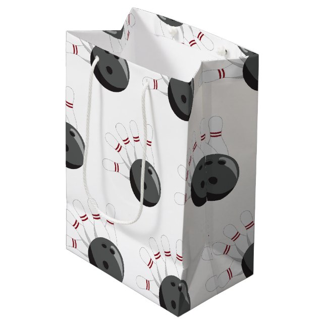 Muster für kundenspezifisches Bowling Ball & Butto Mittlere Geschenktüte (Vorderseite Schrägansicht)