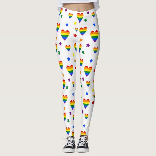 Muster für LGBT-Regenbogen und farbenfrohe Blume Leggings (Vorderseite)