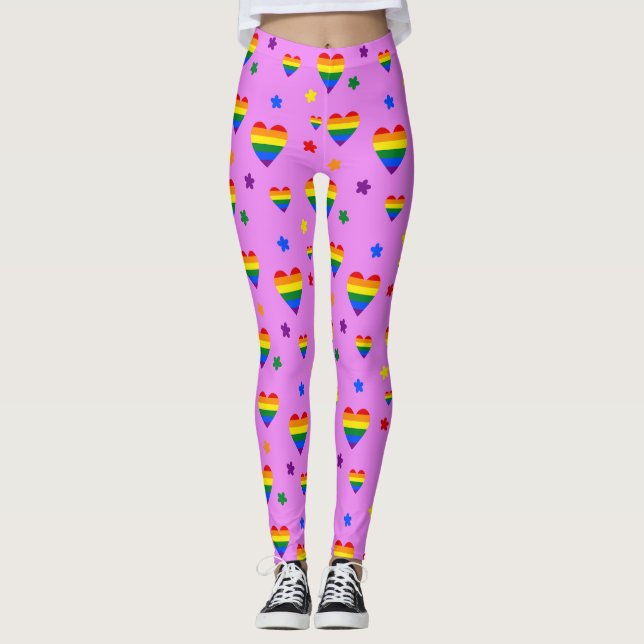 Muster für LGBT-Regenbogen und farbenfrohe Blume Leggings (Vorderseite)