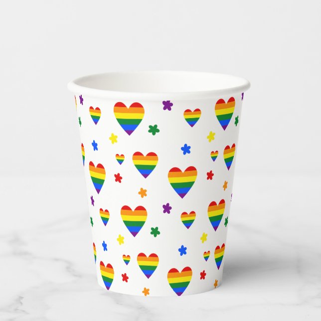 Muster für LGBT-Regenbogen und farbenfrohe Blume Pappbecher (Vorderseite)