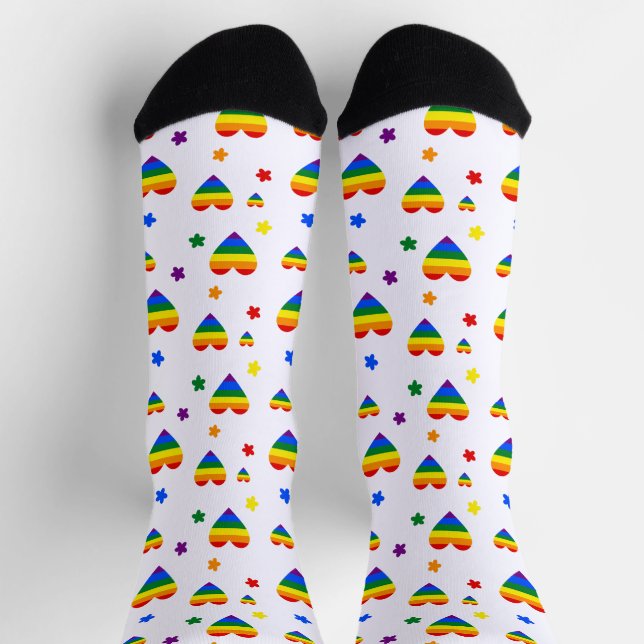 Muster für LGBT-Regenbogen und farbenfrohe Blume Socken (Oben)