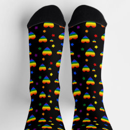 Muster für LGBT-Regenbogen und farbenfrohe Blume Socken