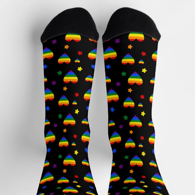 Muster für LGBT-Regenbogen und farbenfrohe Blume Socken (Oben)