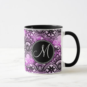 Muster für Lila Spitzenmatte mit Monogramm Tasse