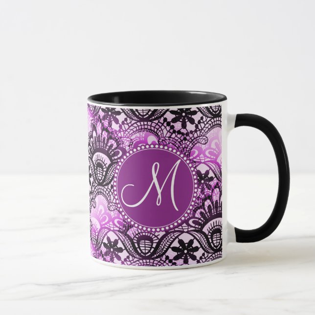 Muster für Lila Spitzenmatte mit Monogramm Tasse (Rechts)