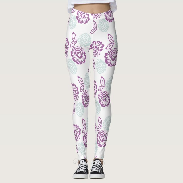 Muster für lila und hellblaue Rose Leggings (Vorderseite)