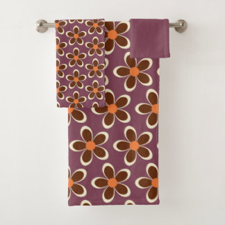 Muster für lila und orange Retro-Blume Badhandtuch Set