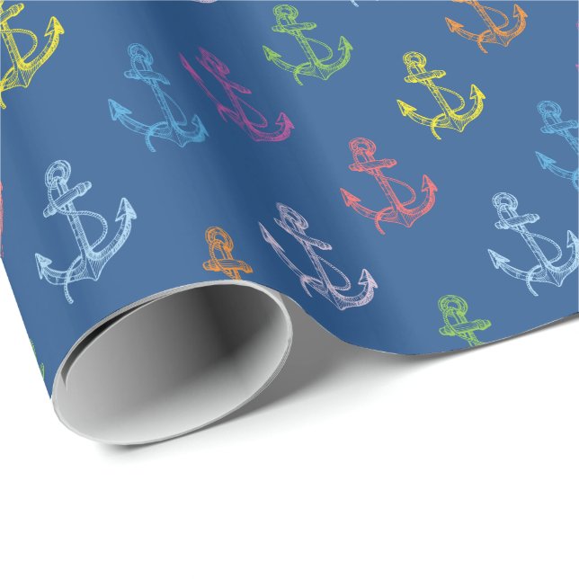 Muster für mehrfarbige Ankerboote Geschenkpapier (Rolleneckpunkt)