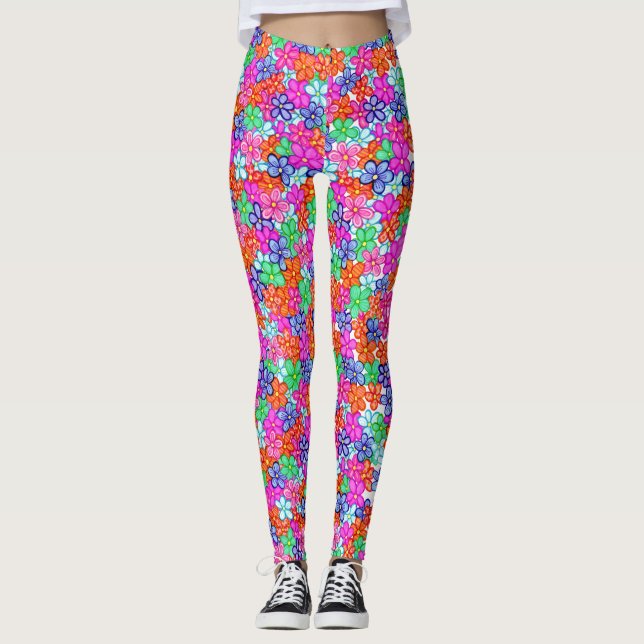 Muster für mehrfarbige Blume Leggings (Vorderseite)