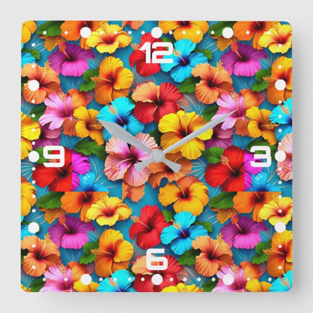 Muster für mehrfarbige Blume mit Blumenmuster-3635 Quadratische Wanduhr (Vorderseite)