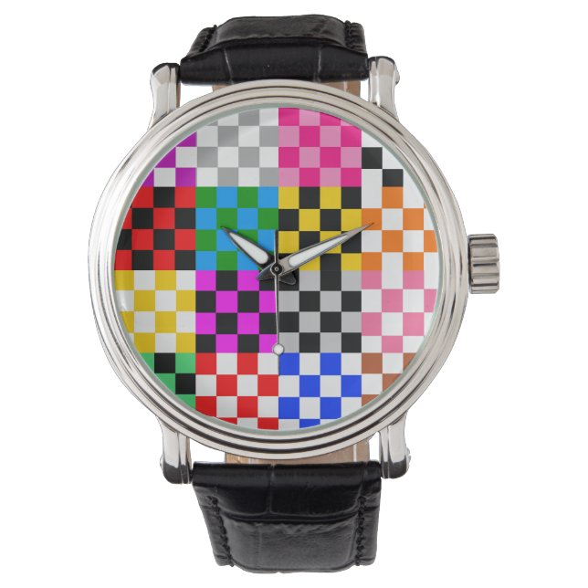 Muster für mehrfarbige Patchwork-Karo Armbanduhr (Vorderseite)