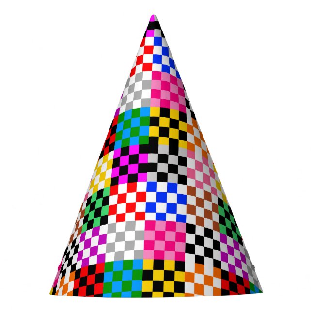 Muster für mehrfarbige Patchwork-Karo Partyhütchen (Vorderseite)
