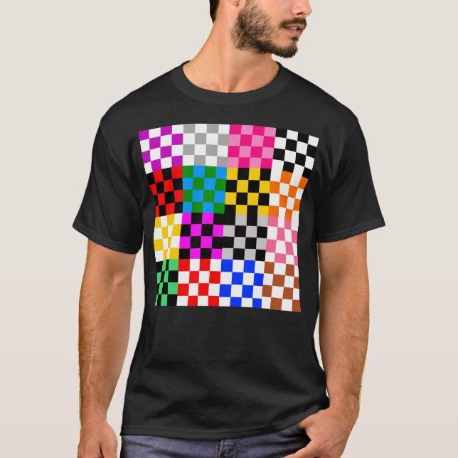 Muster für mehrfarbige Patchwork-Karo T-Shirt (Vorderseite)