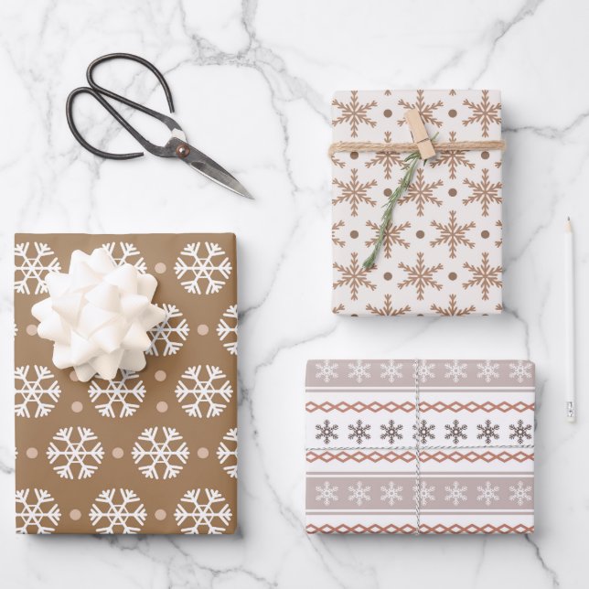 Muster für Minimalistische Schneeflocken Geschenkpapier Set (Vorderseite)