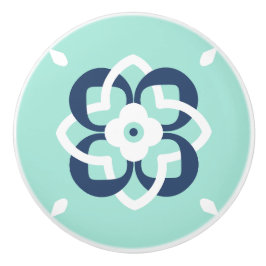 Muster für Minze und dunkelblaue Interwoven-Blume Keramikknauf