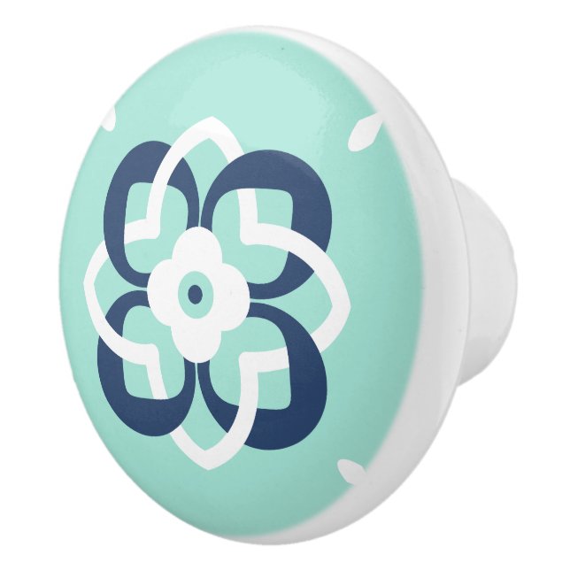 Muster für Minze und dunkelblaue Interwoven-Blume Keramikknauf (Rechts)