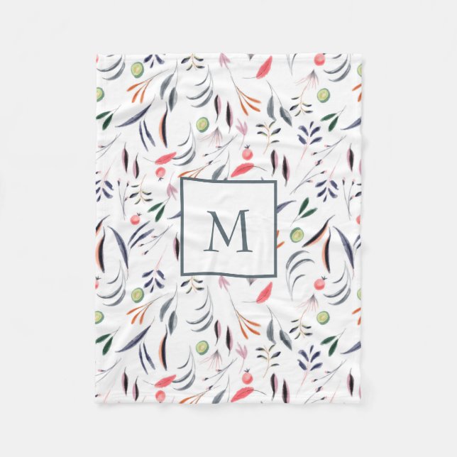 Muster für mit Monogramm Blätter Fleecedecke (Vorderseite)
