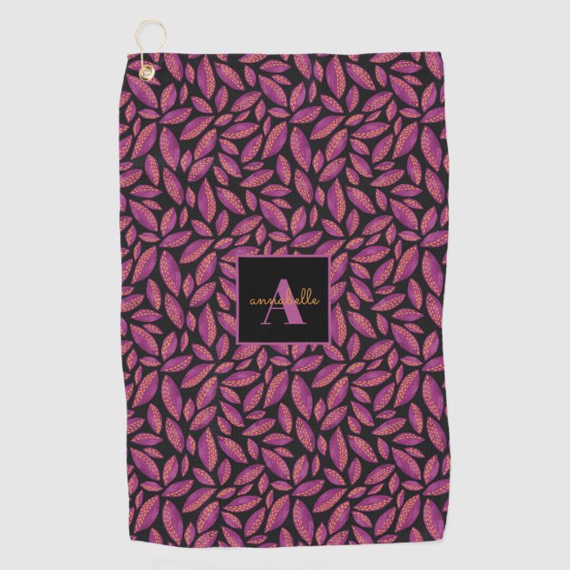 Muster für mit Monogramm Lila Herbstlaube Golfhandtuch (Vorderseite)