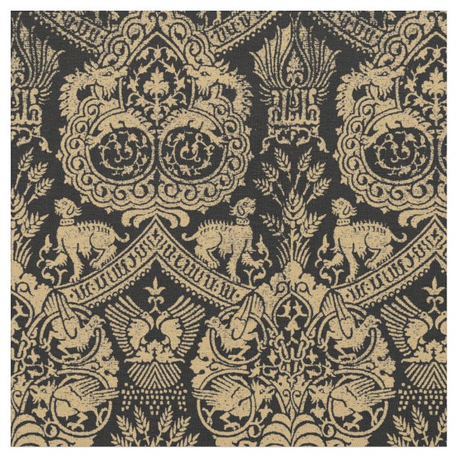 Muster für mittelalterliche Löwen, Vögel und Drach Stoff (Nahaufnahme)