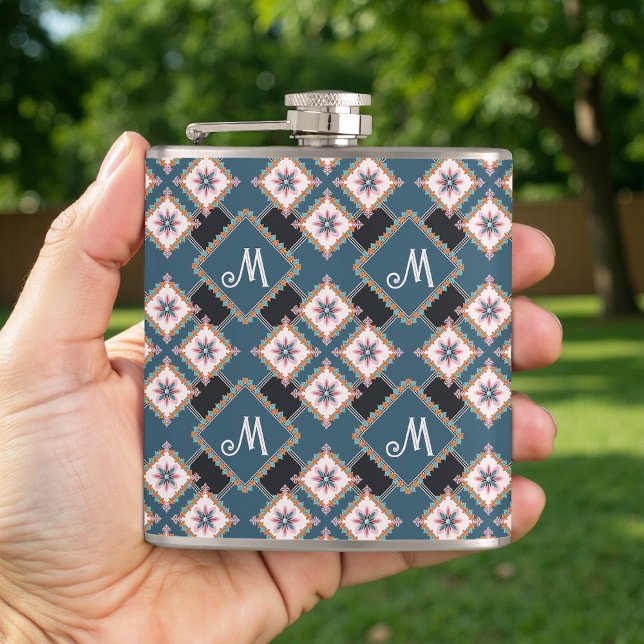 Muster für moderne Chic Geometric Floral Monogram Flachmann (Von Creator hochgeladen)