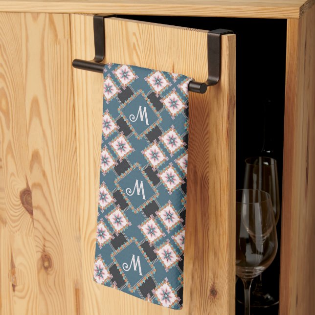 Muster für moderne Chic Geometric Floral Monogram Geschirrtuch (Drittel gefaltet)