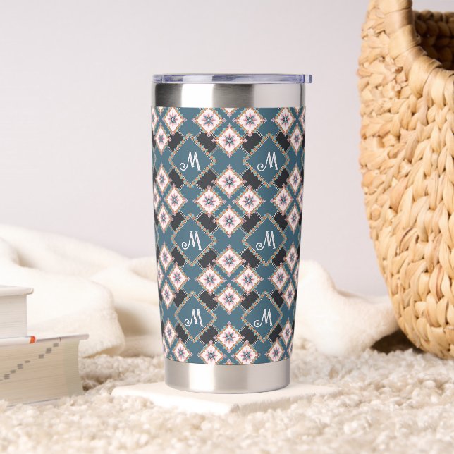 Muster für moderne Chic Geometric Floral Monogram Thermobecher (Wohnzimmer)