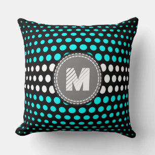 Muster für Monogram Cyan & White Polka Dots Kissen