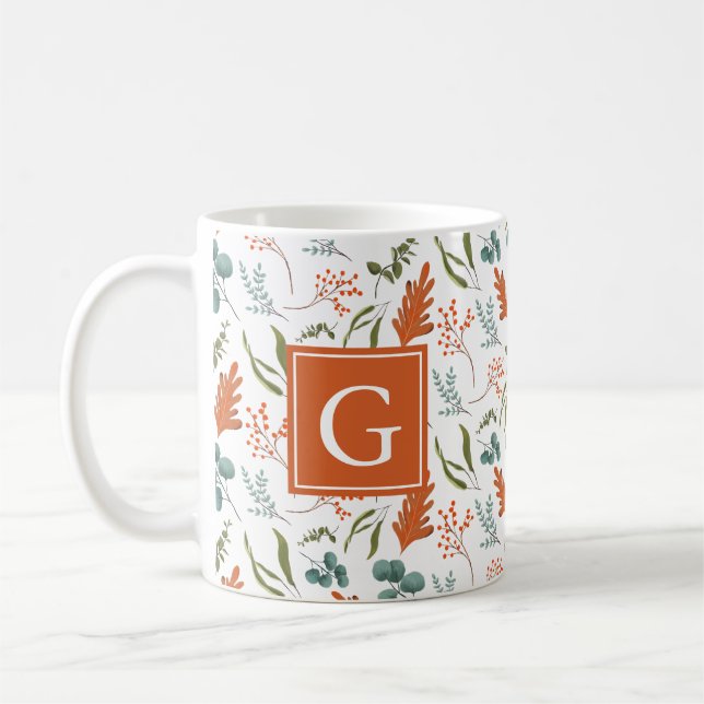 Muster für Monogram Whimsical Fall Botanicals Kaffeetasse (Links)