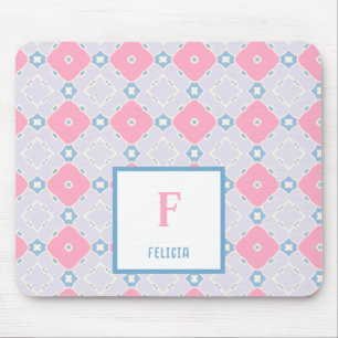 Muster für Monogramm Name Blau und Rosa Blume Mousepad