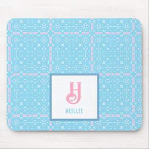 Muster für Monogramm Name Blau und rosa Elemente Mousepad