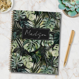 Muster für monogramm Watercolor Green Tropical Blä Notizbuch