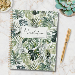 Muster für monogramm Watercolor Green Tropical Blä Planer