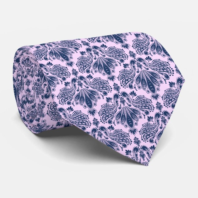 Muster für Navy Blue & Lavender Floral Damasks Krawatte (Gerollt)