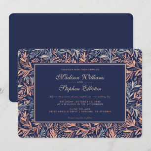 Muster für Navy & Pink Floral & Pflanze - Hochzeit Einladung