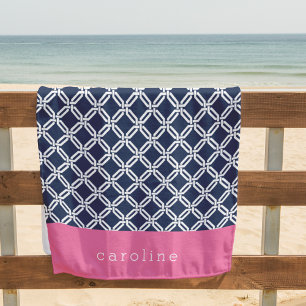 Muster für Navy und White Geometric   PERSONALISIE Strandtuch