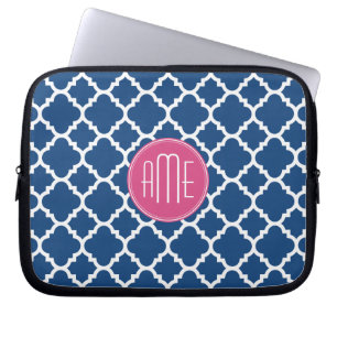 Muster für Navy und White Quatrefoil Custom Monogr Laptopschutzhülle