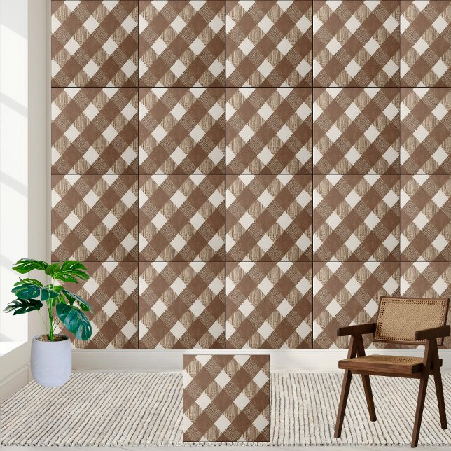 Muster für neutrale, braune und weiße, karierte Fl Fliese (Neutral Brown and White Checkered Tile Pattern)