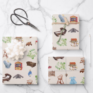 Muster für neutrales Vintages Baby-Kinderzimmer Geschenkpapier Set