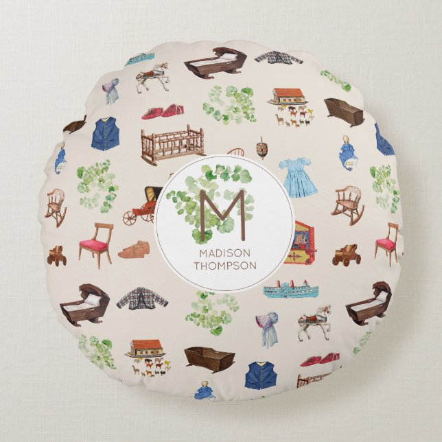 Muster für neutrales Vintages Baby-Kinderzimmer Rundes Kissen (Vorderseite)