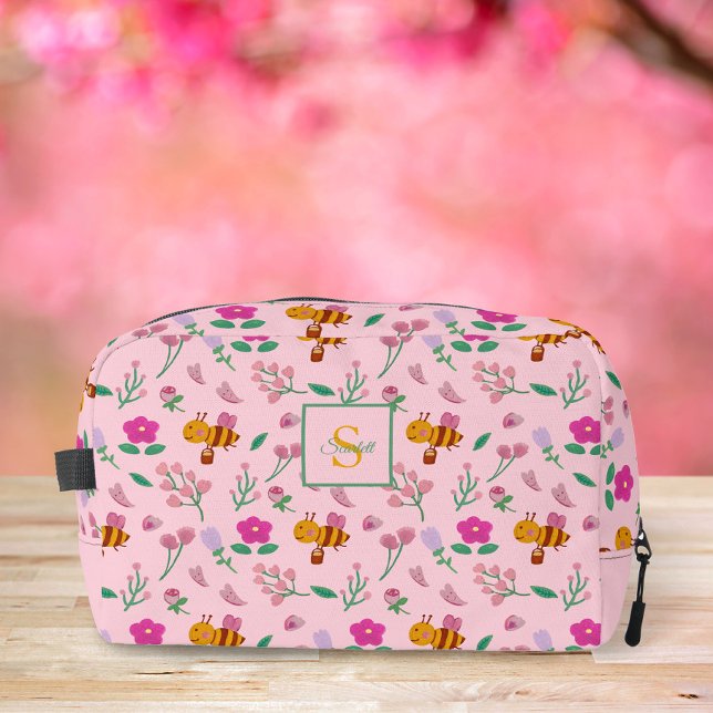 Muster für niedliche Bienen und Wildblumen Monogra Waschbeutel (Von Creator hochgeladen)