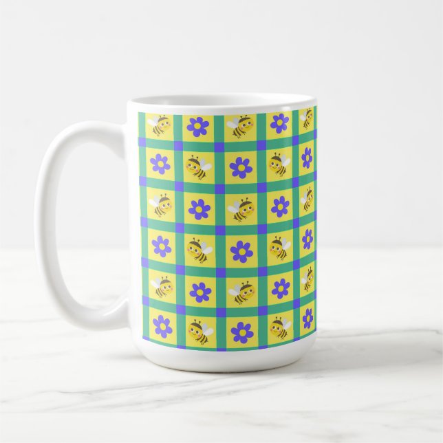 Muster für niedliche Cartoon-Biene und Blume Kaffeetasse (Links)