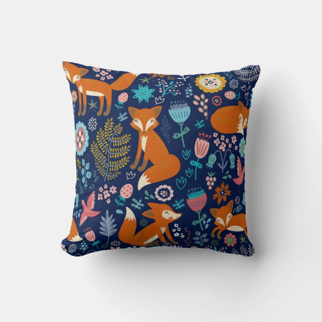 Muster für niedliche Füchse und farbige Blume Kissen (Vorderseite)