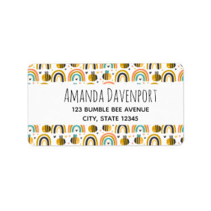 Muster für niedliche Hummeln und Regenbogen Adressaufkleber